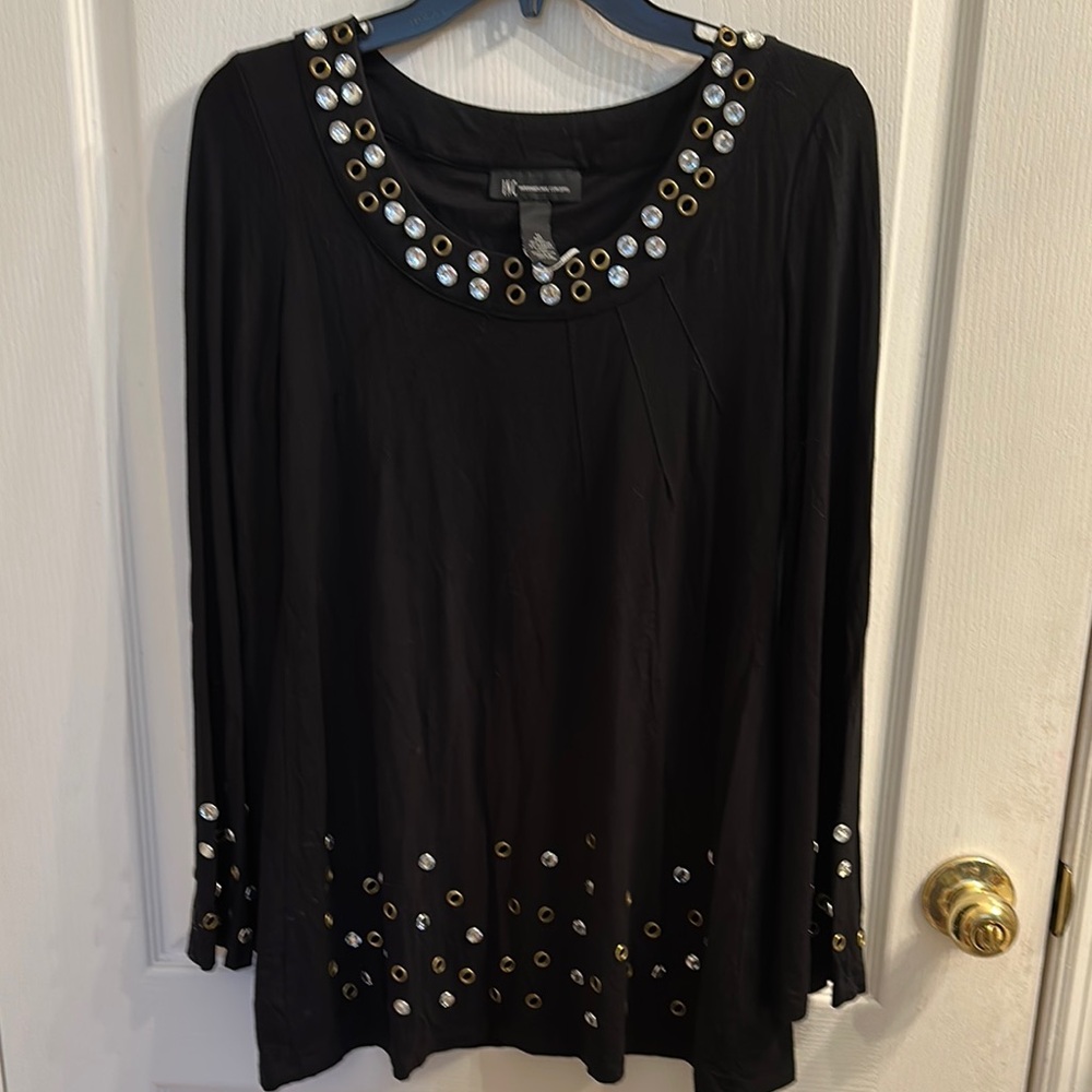 INC Black Top with Gems and Rivets